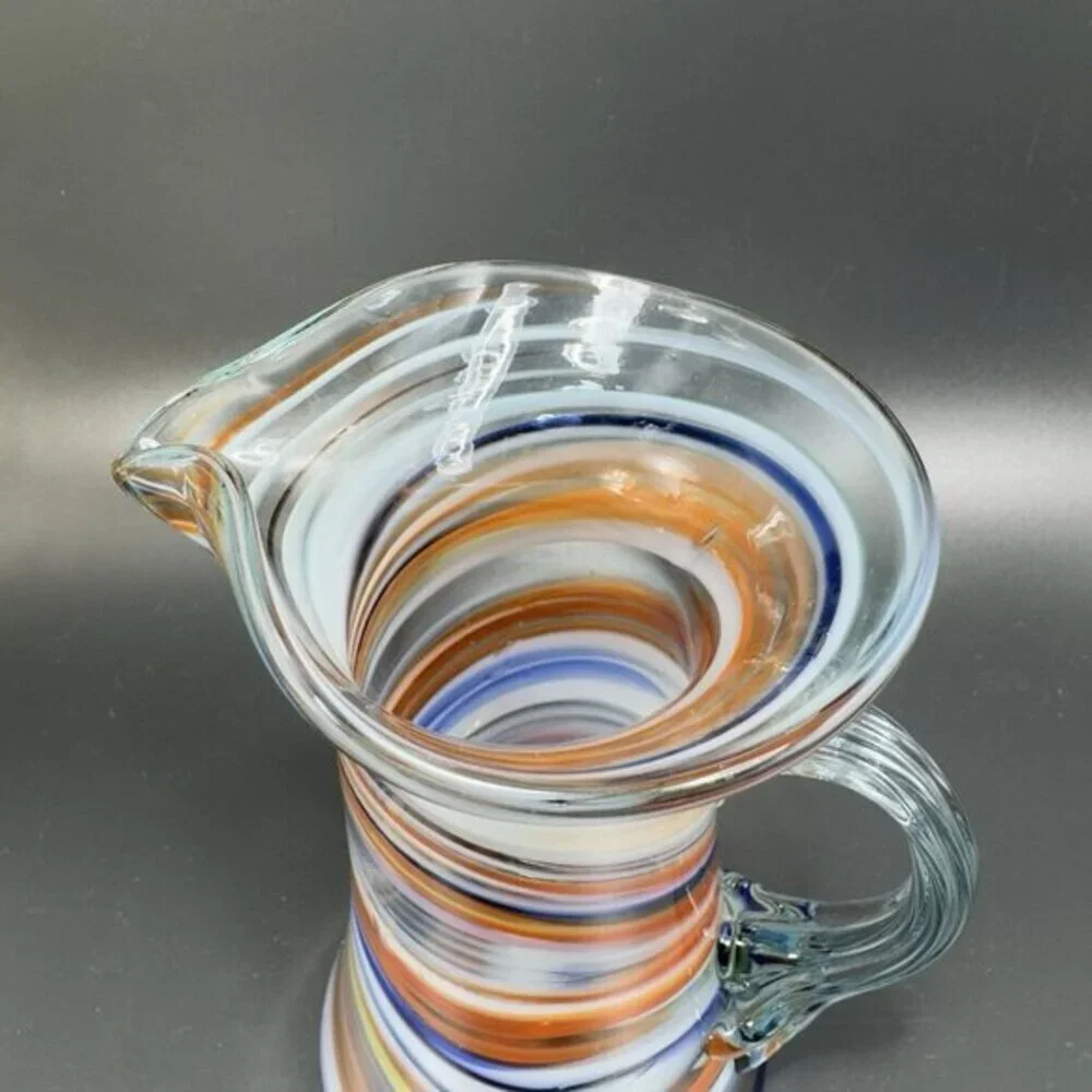 Smiths Old Timer Hand Made Multi Swirl Glass Pitcher Carafe‎ Jug Applied Handle